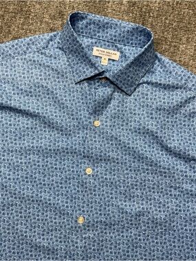 Peter Millar Shirt Mens Medium Blue Nightfall Skull Print Summer Comfort Golf